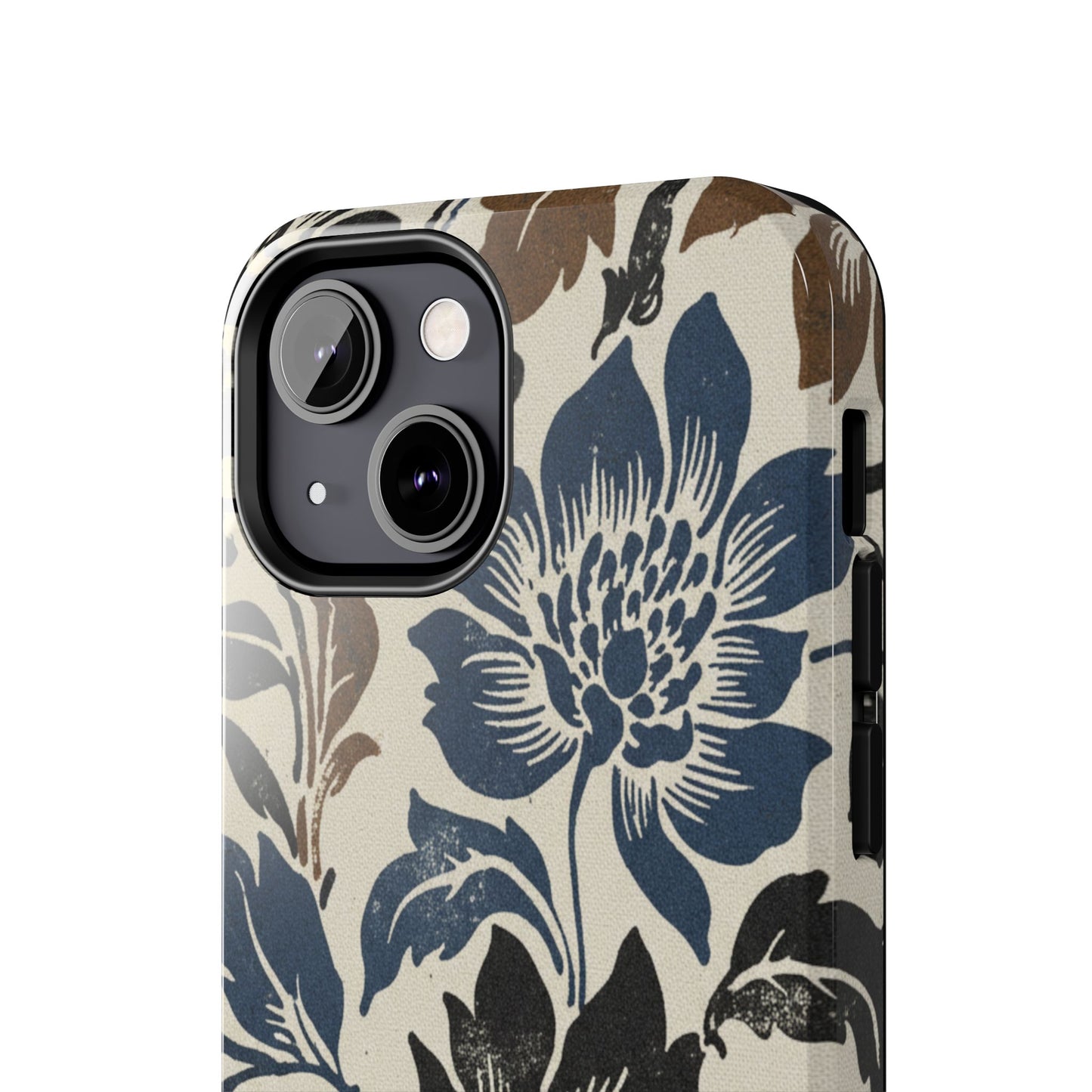 Floral Vintage Tough Phone Case — Blue & Brown Botanical Protection