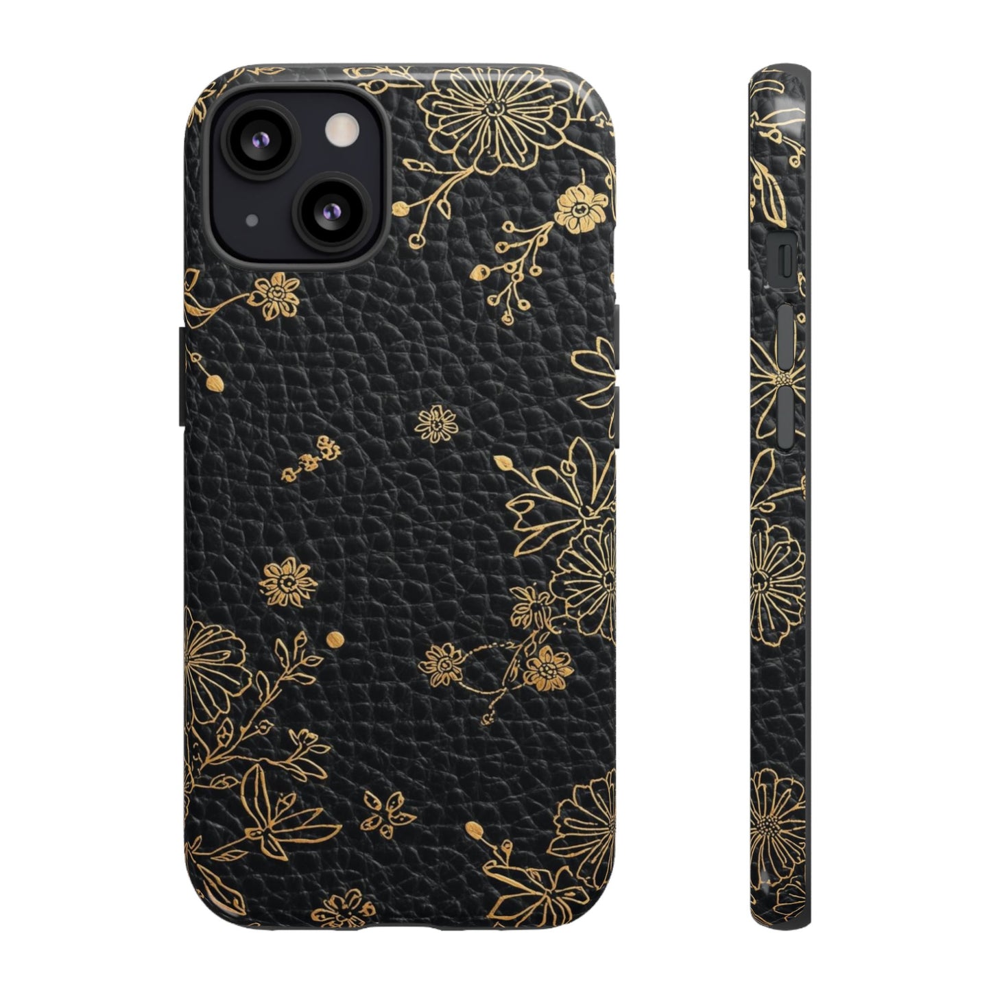 Floral Gold Foil Leather Texture Tough Phone Case