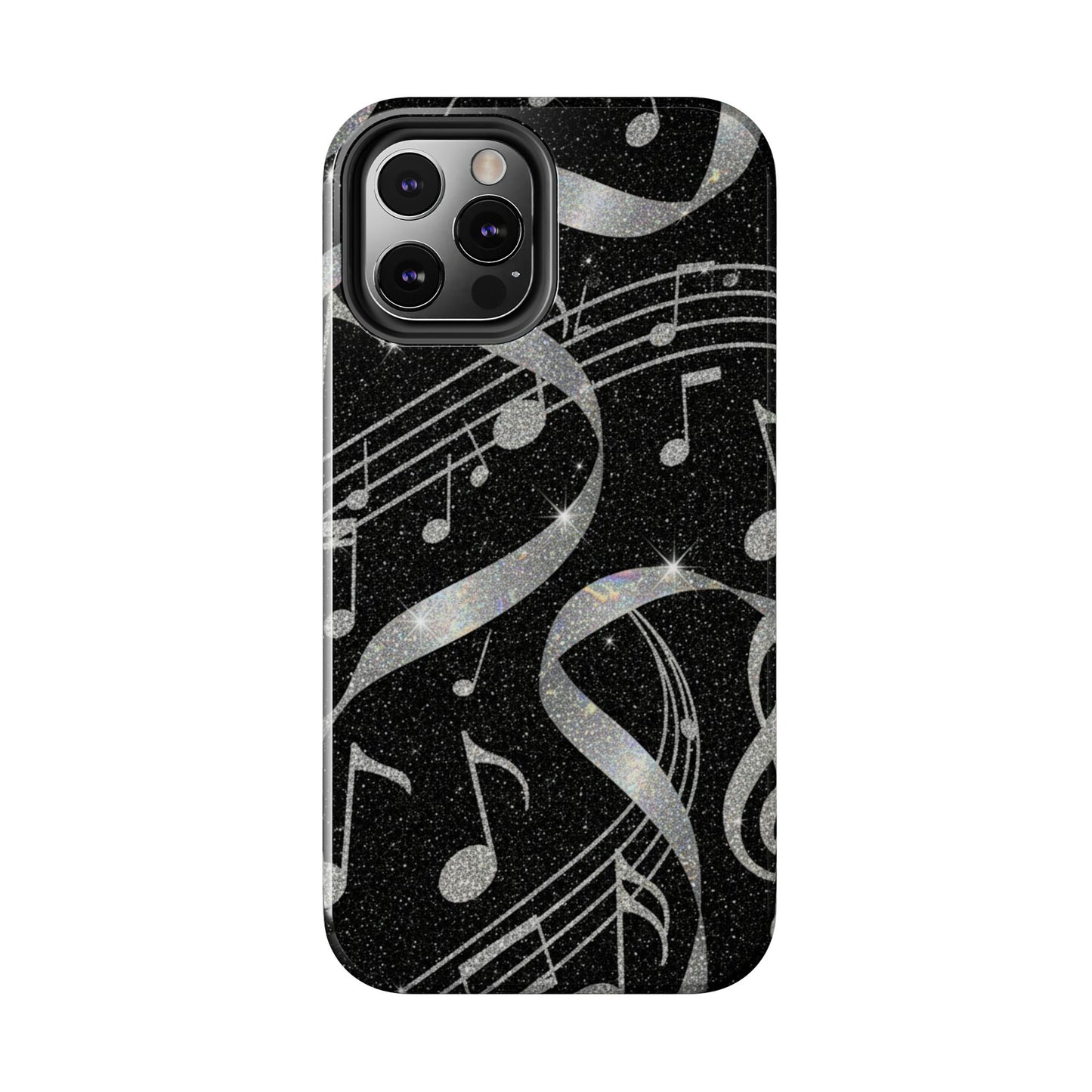 Musical Notes Tough Phone Case – Glitter Black Musician Phone Cover