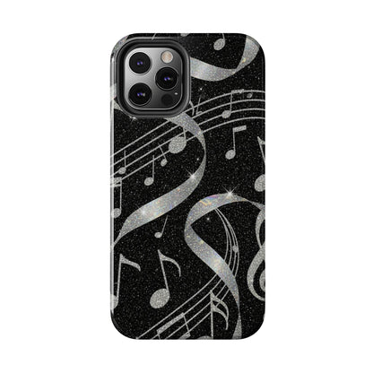 Musical Notes Tough Phone Case – Glitter Black Musician Phone Cover