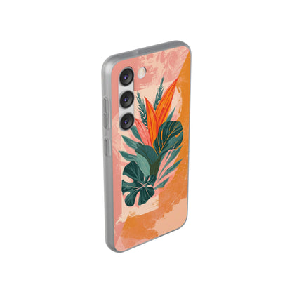 Tropical Botanical Phone Case — Pink & Orange Floral Flexi Case