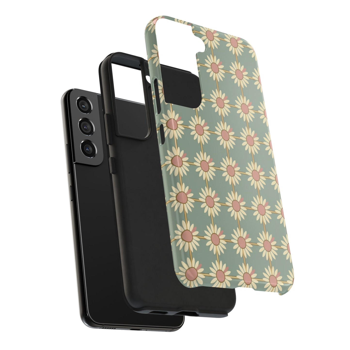 Daisy Pattern Tough Phone Case — Retro Floral Protective Cover