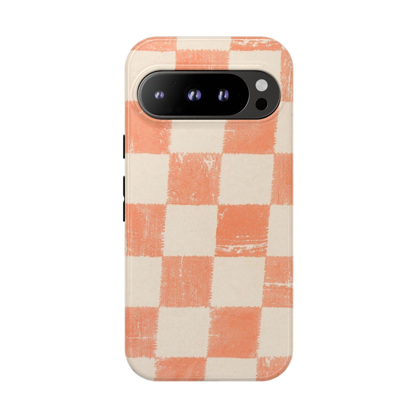 Peach Checkerboard Tough Phone Case — Retro Distressed Grid Design