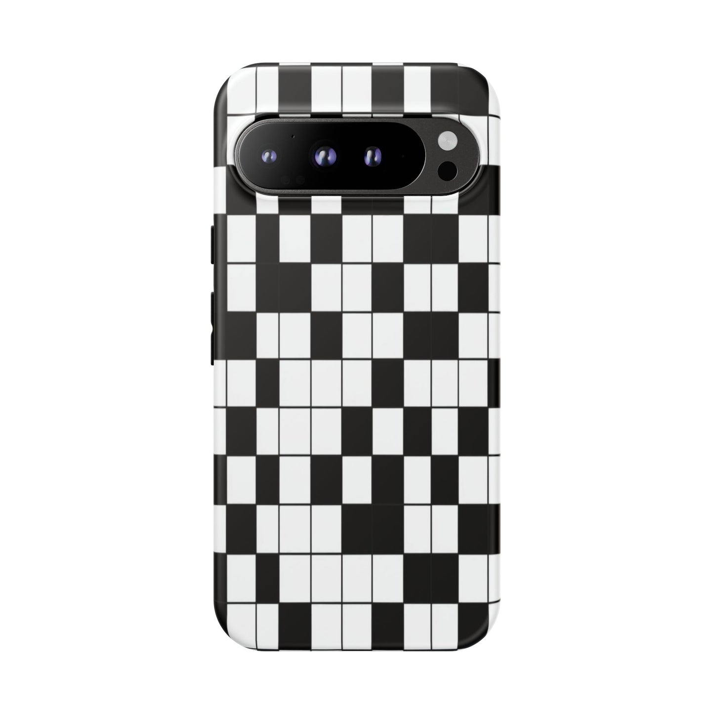 Crossword Grid Phone Case — Black & White Puzzle Pattern Tough Phone Cover