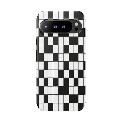 Crossword Grid Phone Case — Black & White Puzzle Pattern Tough Phone Cover