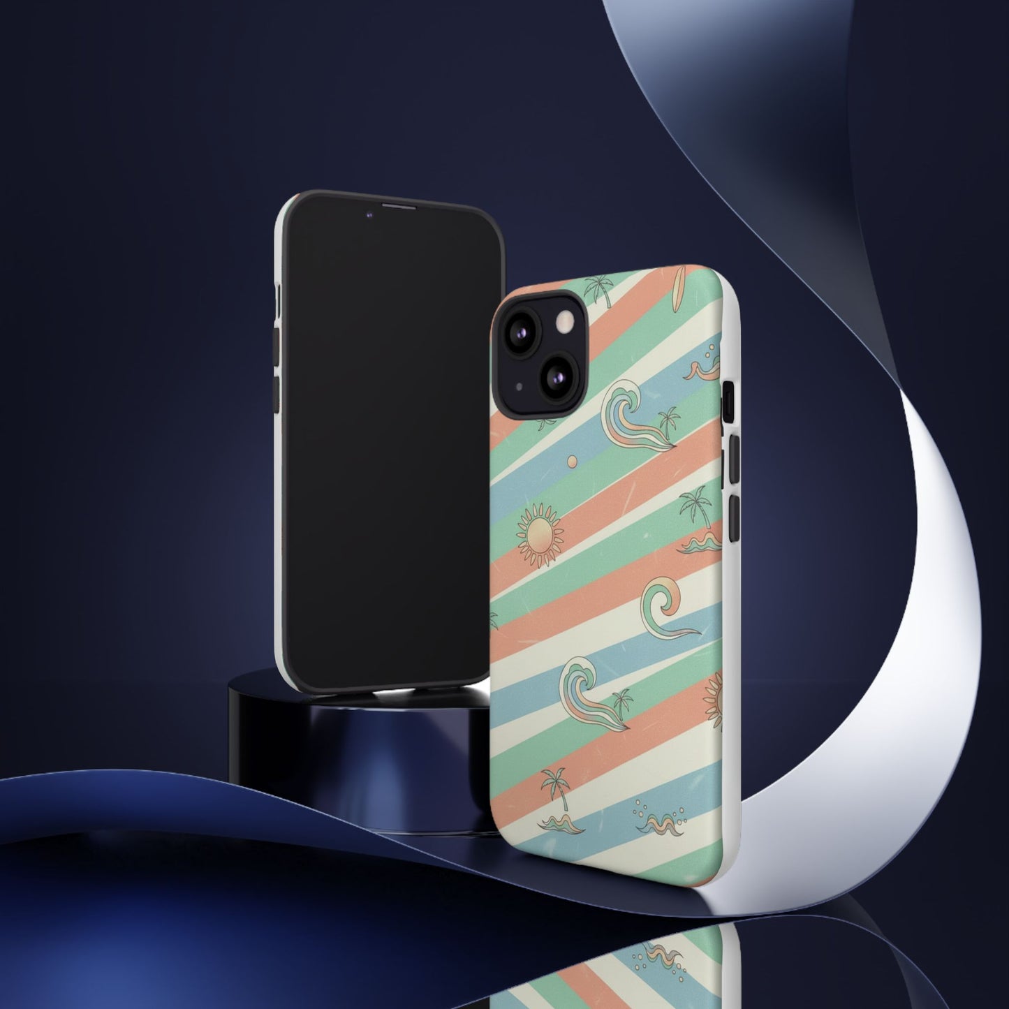 Surf Stripe Tough Phone Case — Retro Beach Waves Pattern