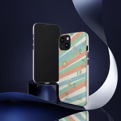 Surf Stripe Tough Phone Case — Retro Beach Waves Pattern