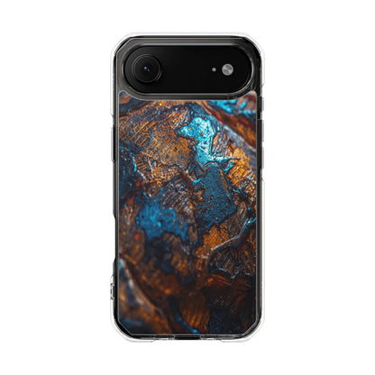 Magnetic Clear Phone Case — Blue & Copper Abstract Tortoise Impact Design