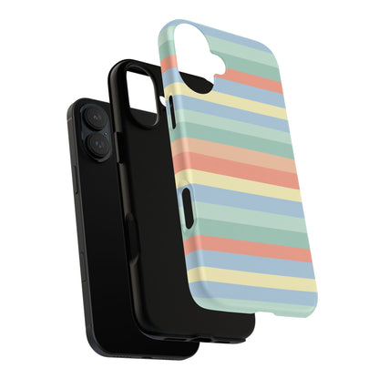 Pastel Striped Phone Case — Retro Horizontal Multi-Color Tough Case