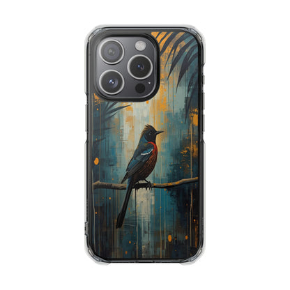Clear Magnetic Phone Case — Artful Tūī Bird on Branch Design