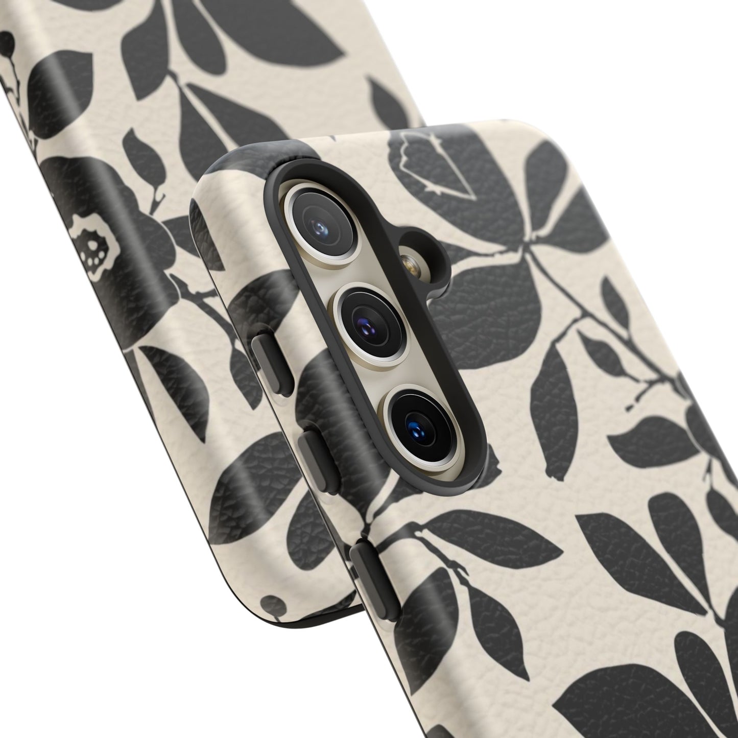 Black Floral Pattern Phone Case — Monochrome Botanical Tough Case