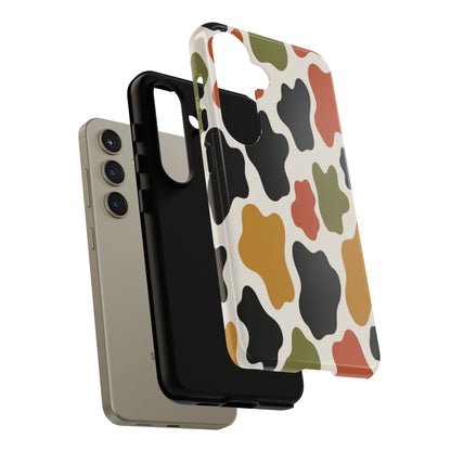 Camouflage Pattern Tough Phone Case – Retro Olive, Rust & Mustard Protective Cover