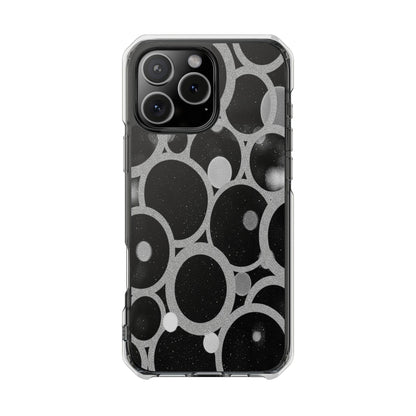 Magnetic Clear Phone Case — Abstract Black & Gray Bubble Design, Impact-Resistant