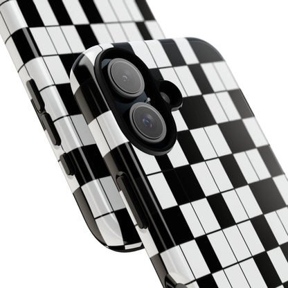 Crossword Grid Phone Case — Black & White Puzzle Pattern Tough Phone Cover
