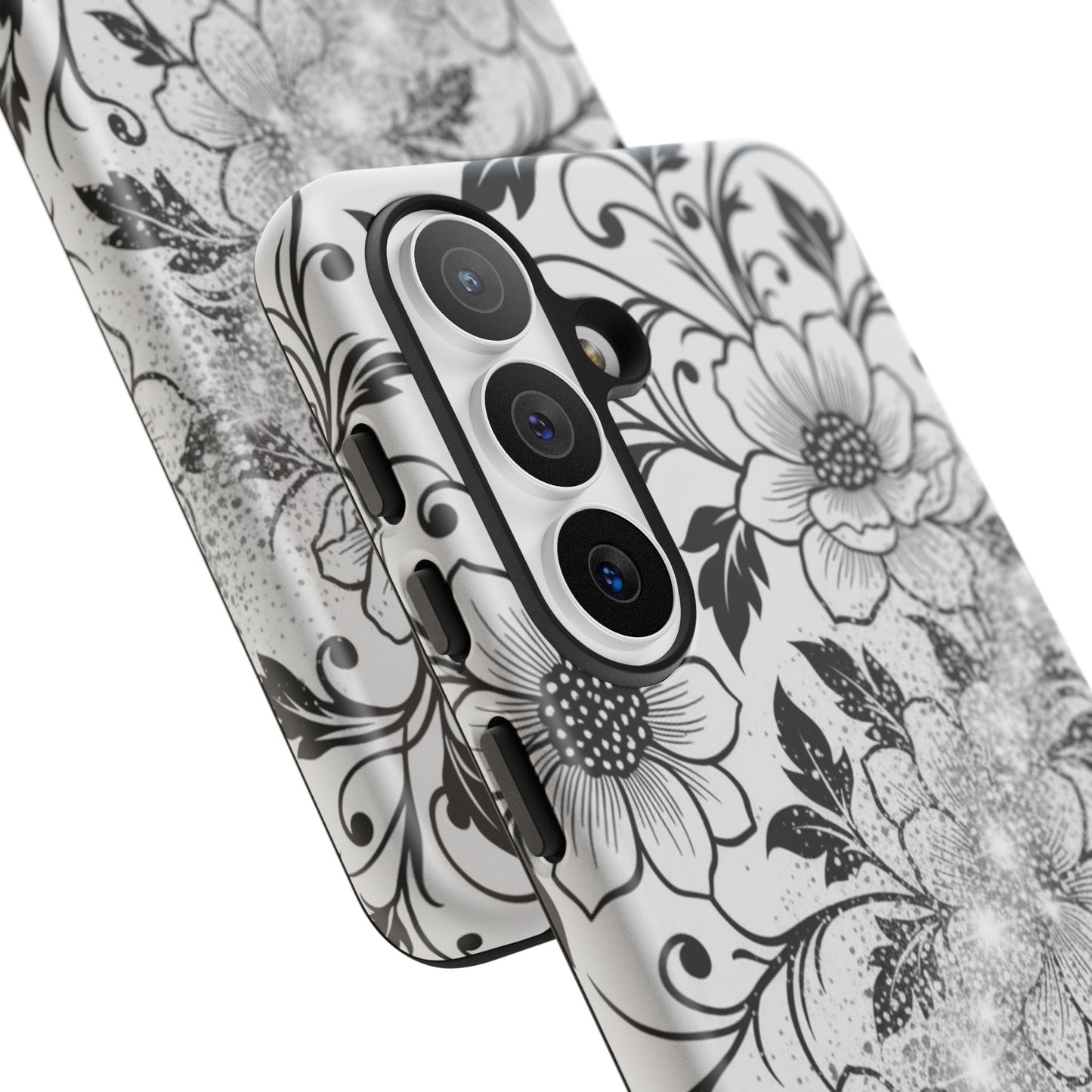 Floral Lace Phone Case — Black & White Vintage Flower Protective Case