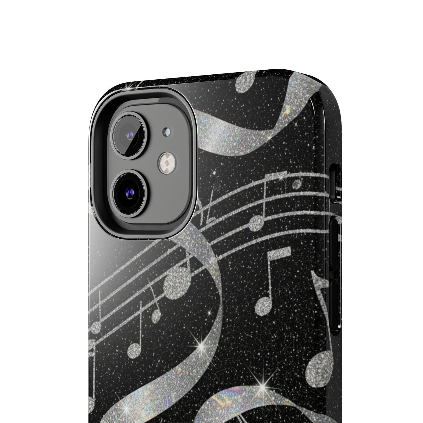 Musical Notes Tough Phone Case – Glitter Black Musician Phone Cover