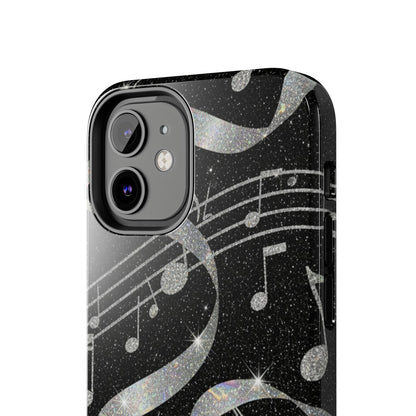 Musical Notes Tough Phone Case – Glitter Black Musician Phone Cover