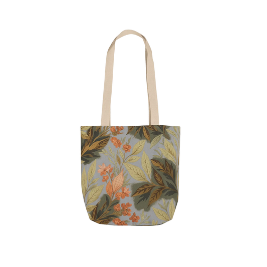 Floral Vintage Leaves Canvas Tote — Botanical Market Bag