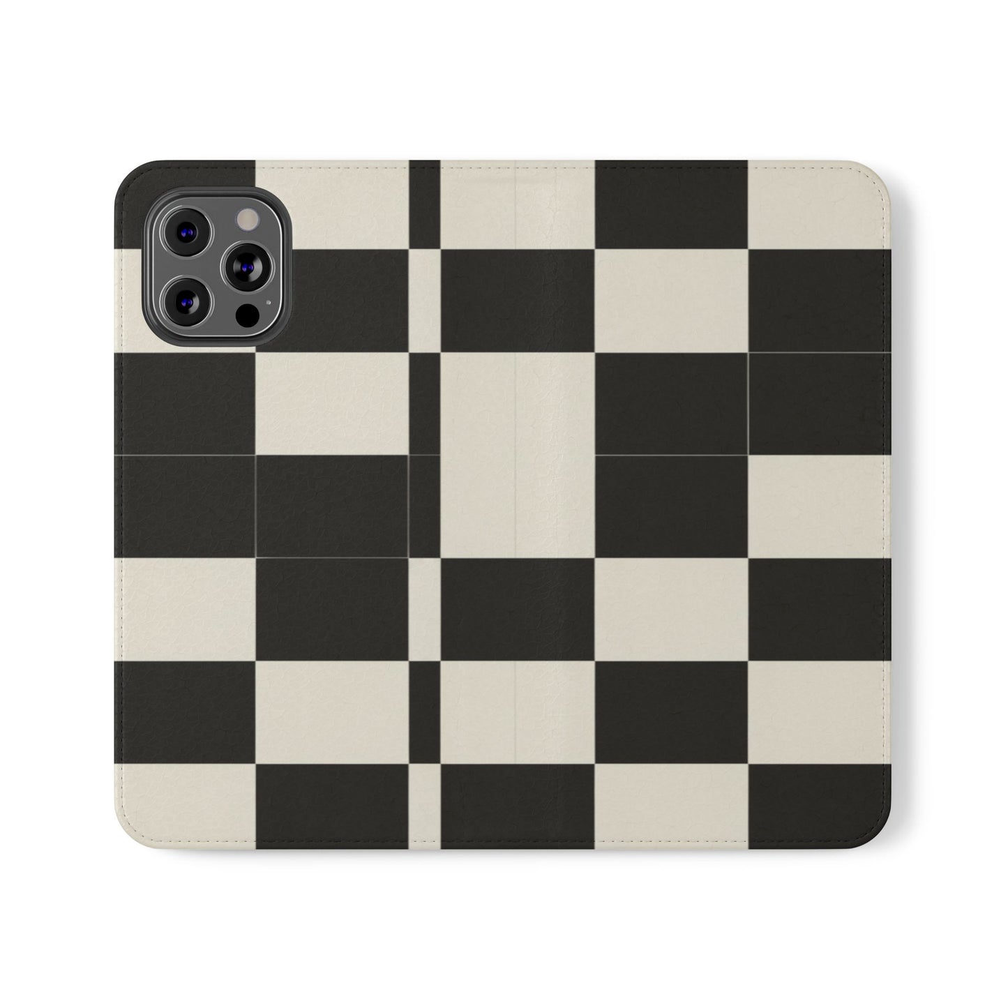 Checkered Flip Phone Case – Black & Cream Retro Grid Wallet Case