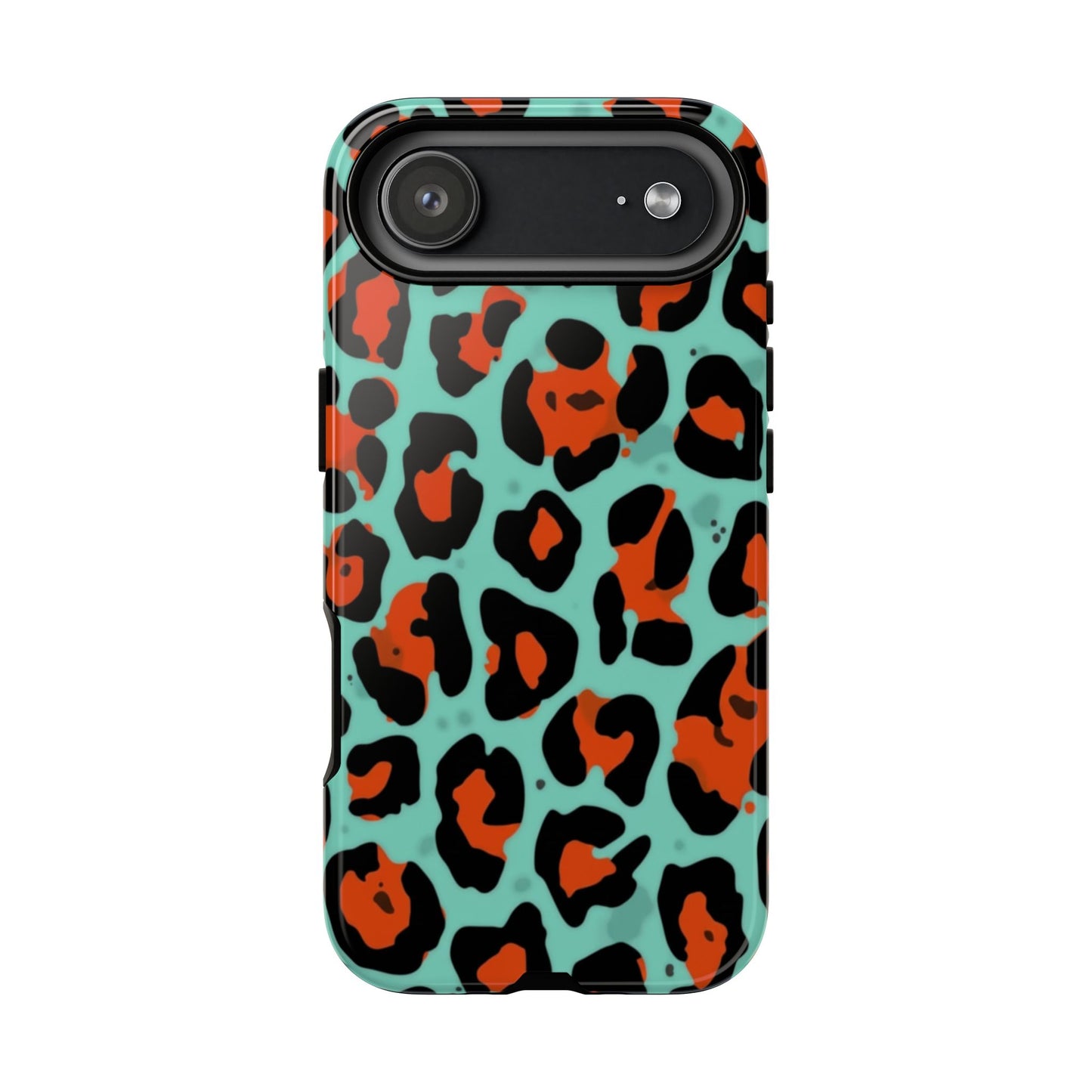 Leopard Print Tough Phone Case — Teal & Rust Protective iPhone Cover