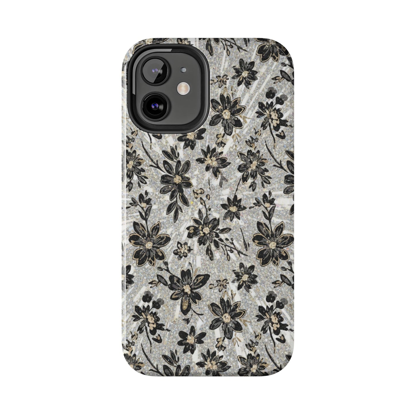 Floral Vintage Tough Phone Case — Black & Gray Rustic Flower Protective Case