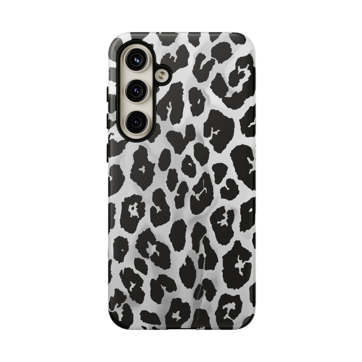 Leopard Print Tough Phone Case – Black & White Animal Pattern Protective Cover