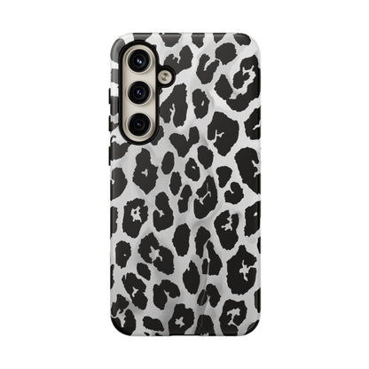Leopard Print Tough Phone Case – Black & White Animal Pattern Protective Cover