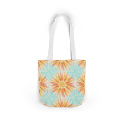 Tie-Dye Floral Canvas Tote Bag – Retro Sunburst Pattern, Beach & Market Bag