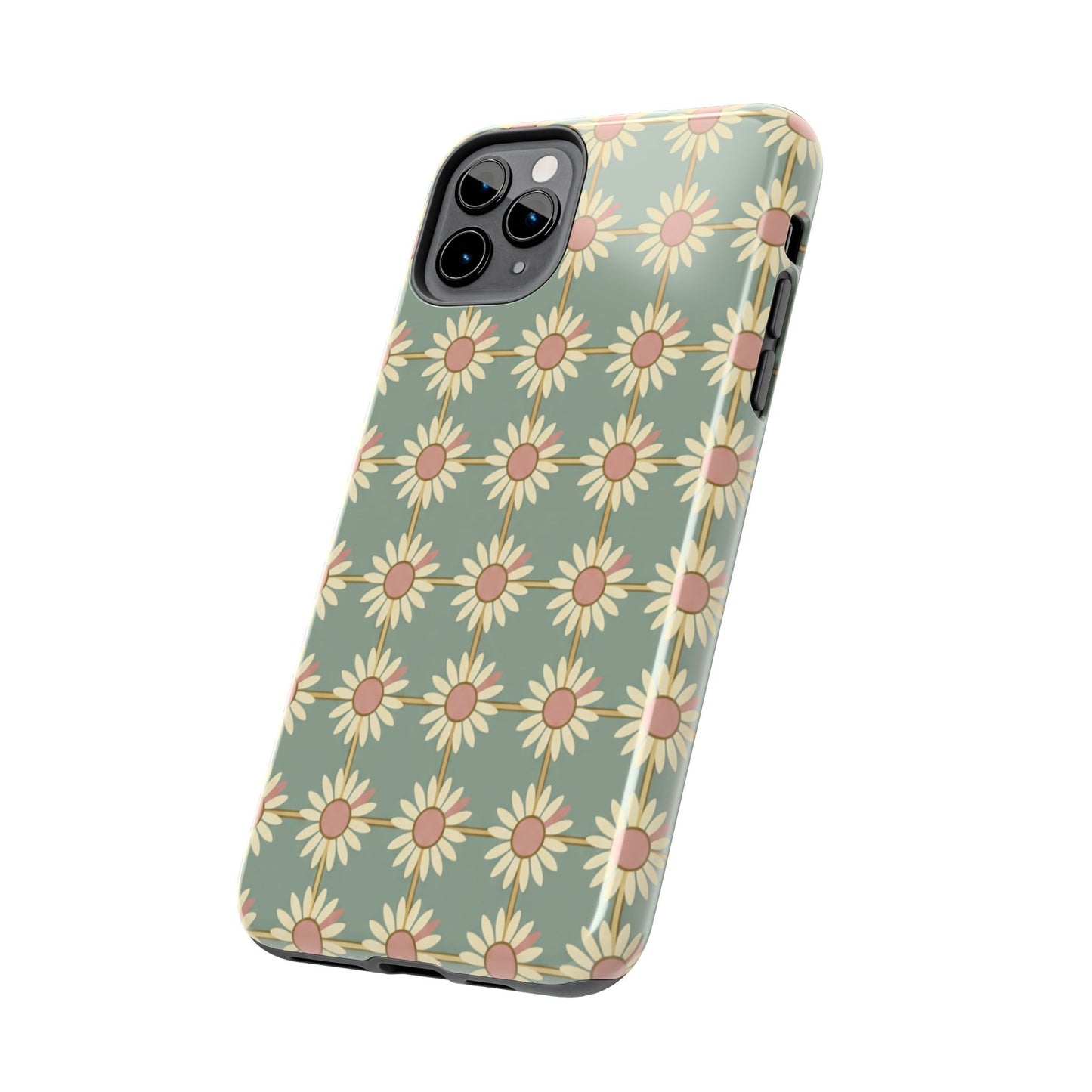 Daisy Pattern Tough Phone Case — Retro Floral Protective Cover