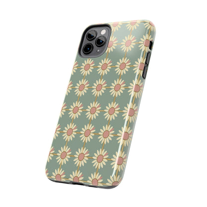 Daisy Pattern Tough Phone Case — Retro Floral Protective Cover