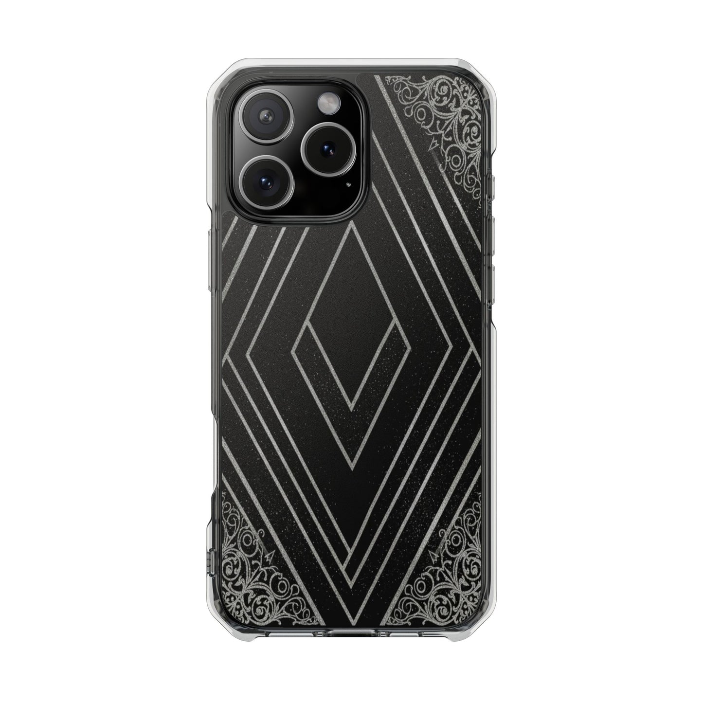 Clear Magnetic Phone Case — Geometric Diamond Pattern with Filigree Corners