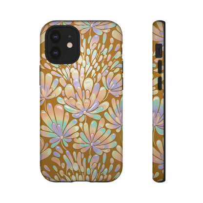 Floral Burst Tough Phone Case – Gold Pastel Botanical Protection