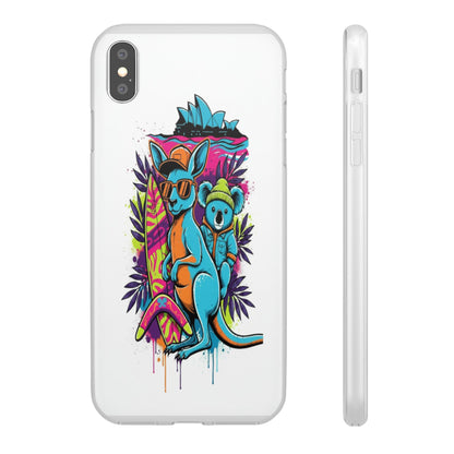 Kangaroo & Koala Surf Phone Case — Neon Aussie Beach Vibes Flexible Case