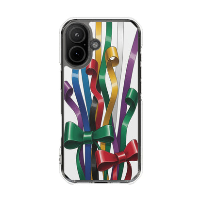 Clear Magnetic Phone Case — Colorful Ribbon Bow Celebration Design
