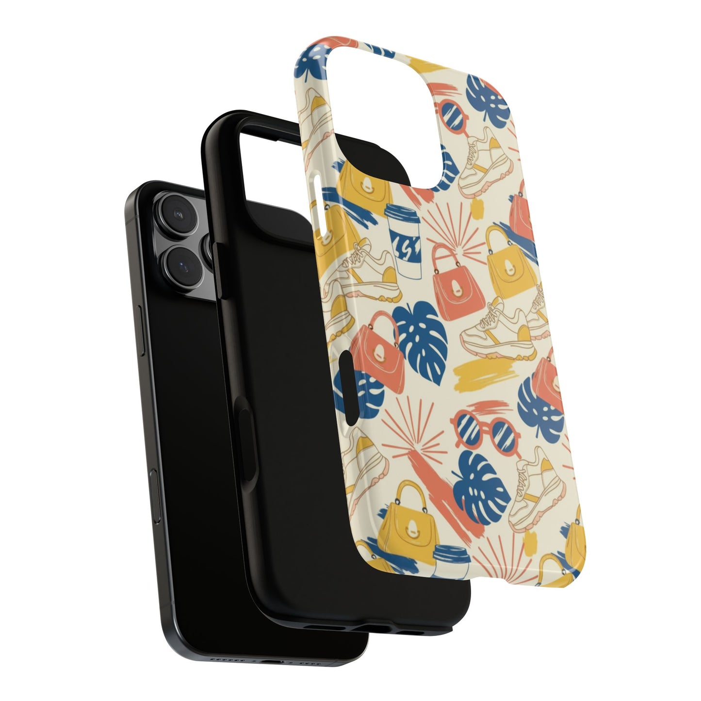 Tough Cases: Retro Summer Pattern Phone Case – Sunglasses, Sneakers & Tropical Leaves