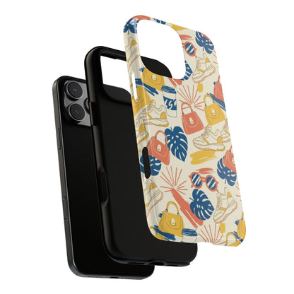 Tough Cases: Retro Summer Pattern Phone Case – Sunglasses, Sneakers & Tropical Leaves