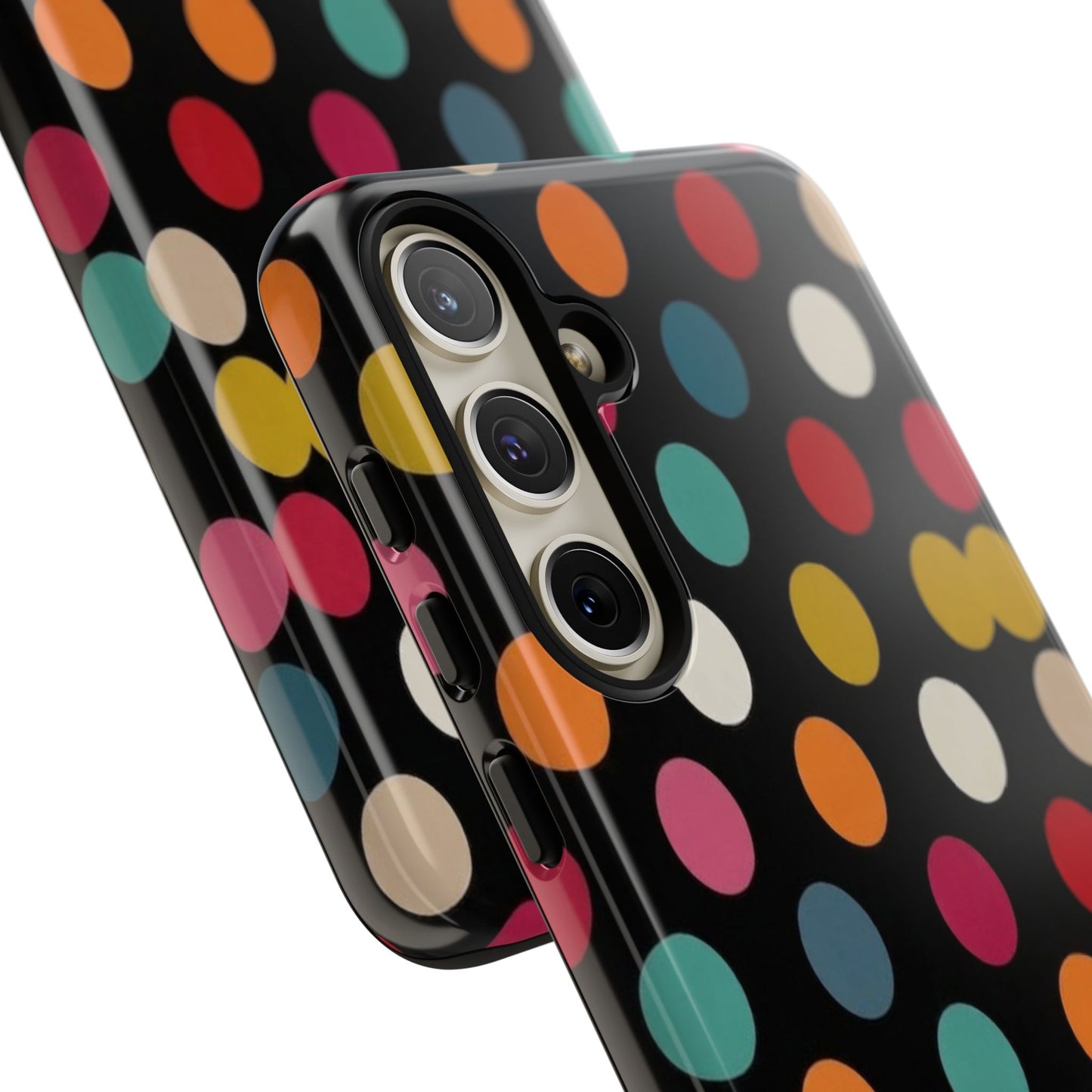 Polka Dot Tough Phone Case – Colorful Retro Dots on Black