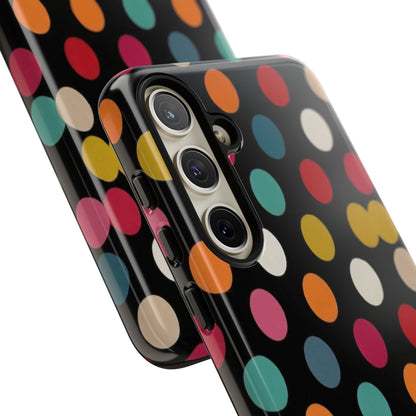 Polka Dot Tough Phone Case – Colorful Retro Dots on Black