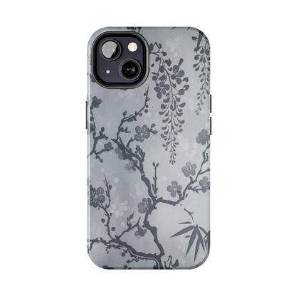 Tough Phone Case — Gray Cherry Blossom Ink Floral Design