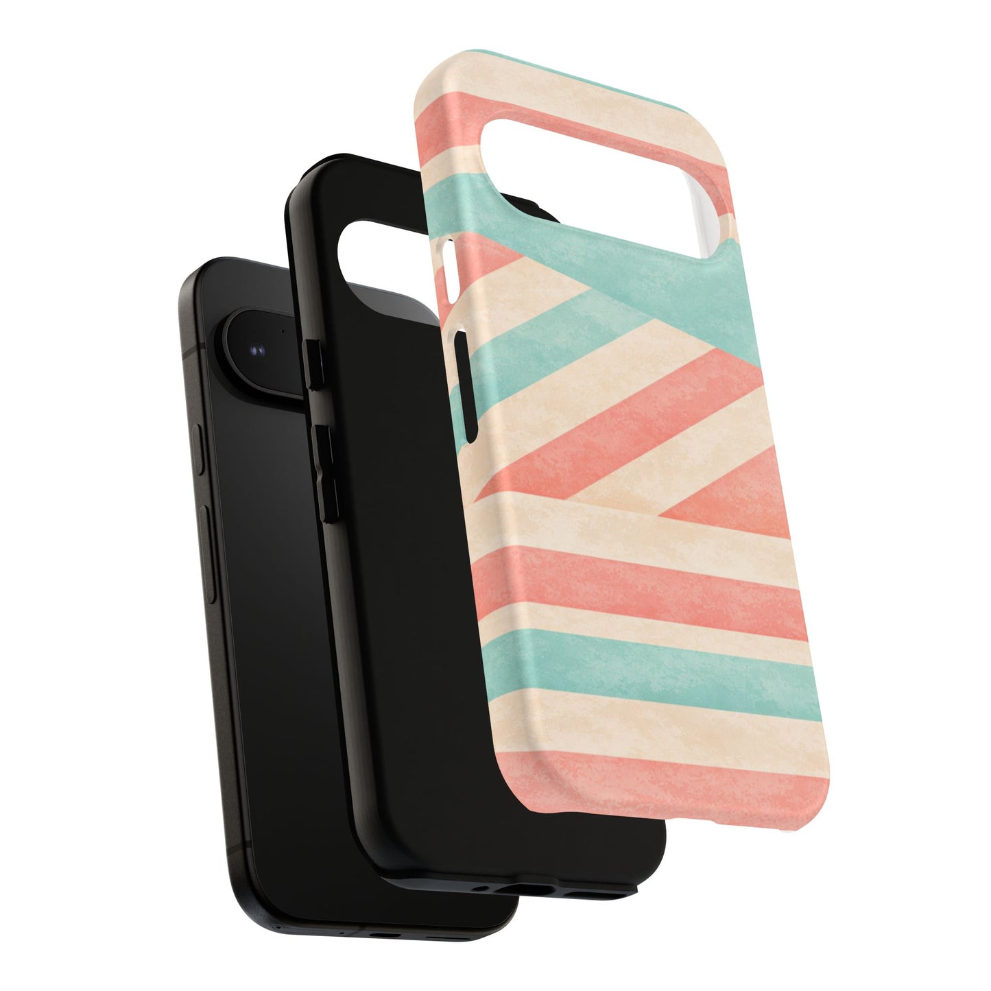 Pastel Stripes Tough Phone Case – Retro Coral & Teal Protective Cover