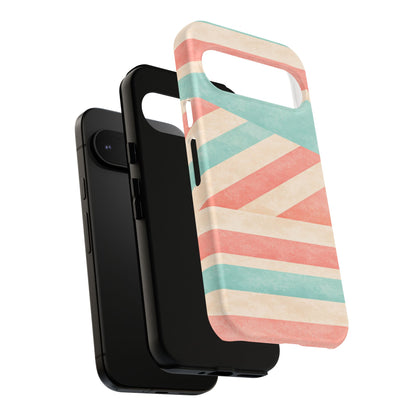 Pastel Stripes Tough Phone Case – Retro Coral & Teal Protective Cover