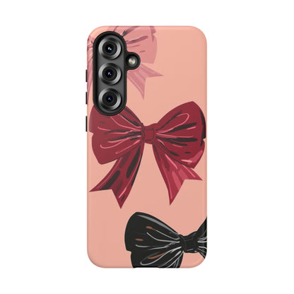 Bow Pattern Tough Phone Case — Pink, Red & Black Decorative Bows