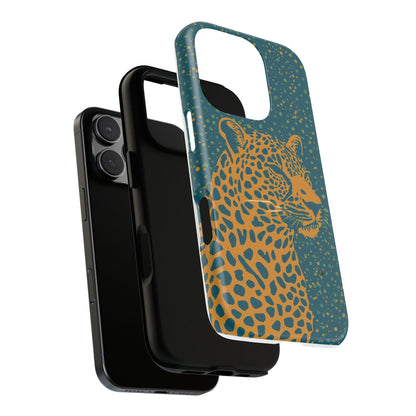 Leopard Spotlight Phone Case — Teal Gold Animal Print Protective Cover
