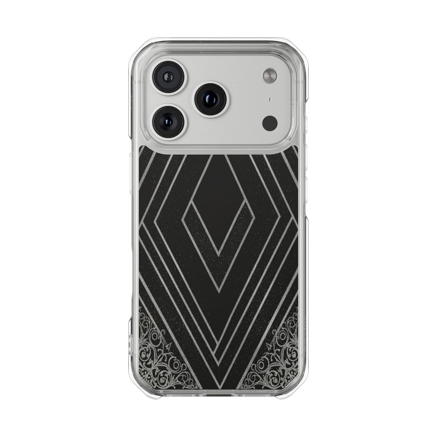 Clear Magnetic Phone Case — Geometric Diamond Pattern with Filigree Corners