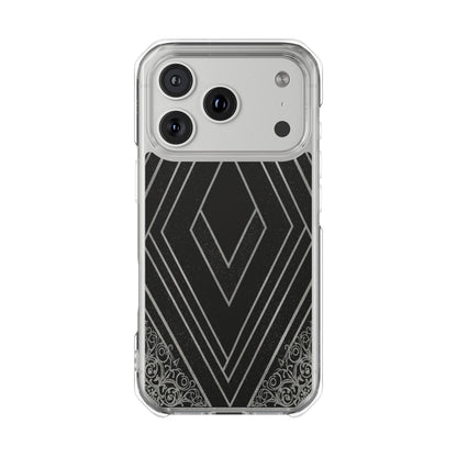 Clear Magnetic Phone Case — Geometric Diamond Pattern with Filigree Corners