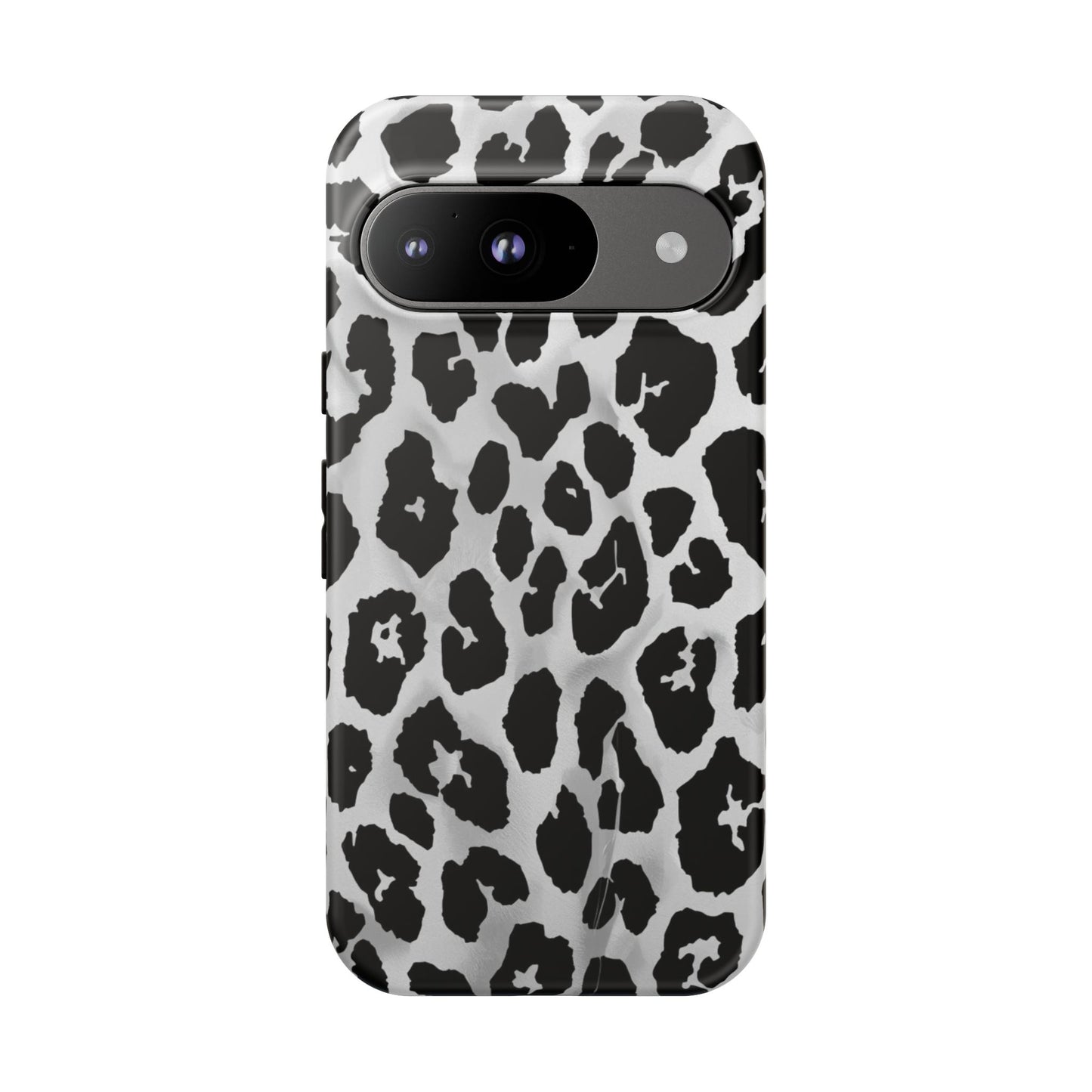 Leopard Print Tough Phone Case – Black & White Animal Pattern Protective Cover