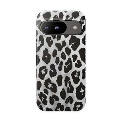 Leopard Print Tough Phone Case – Black & White Animal Pattern Protective Cover
