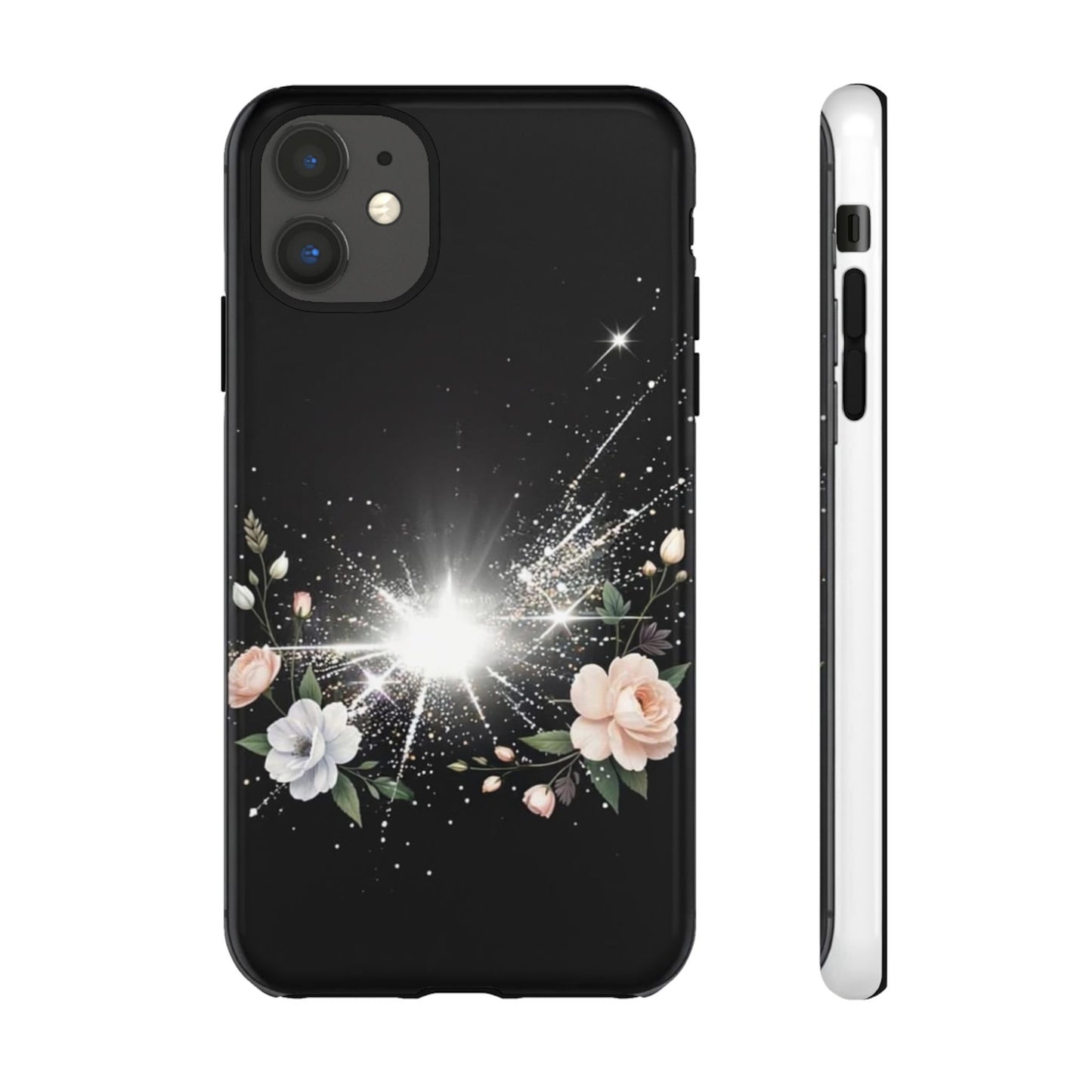 Floral Burst Phone Case — Protective Black Sparkle Design