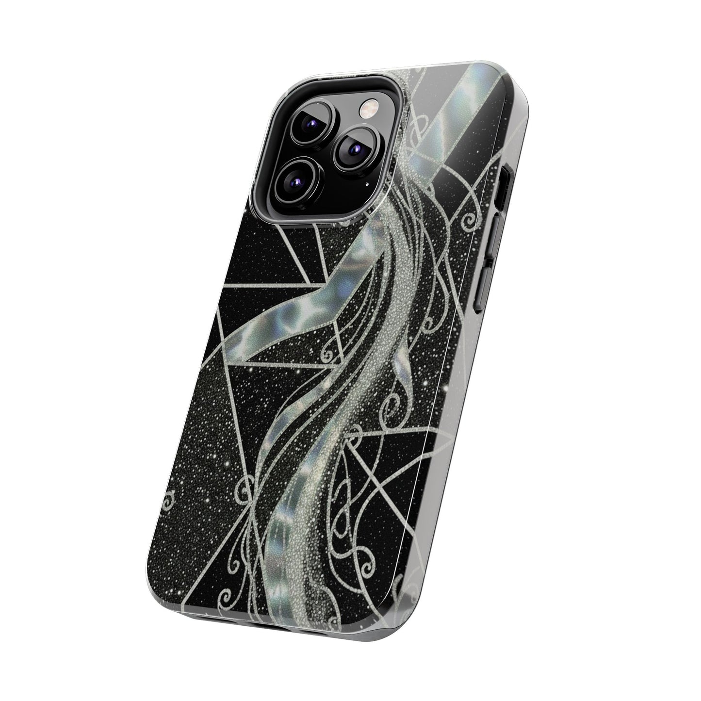 Geometry Tough Phone Case — Iridescent Ribbon on Black Celestial Background