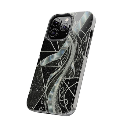 Geometry Tough Phone Case — Iridescent Ribbon on Black Celestial Background